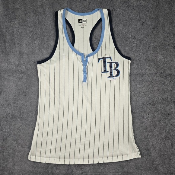 New Era Tops - New Era Tampa Bay Rays Tank Top Womens S Cream Pinstripe Excellent Henley MLB